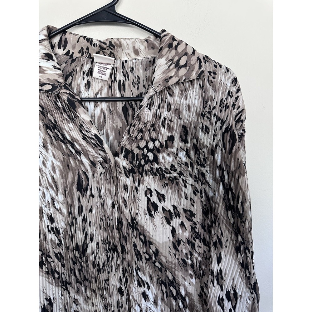 VTG 90s Grunge Leopard Cheetah Black Crinkle Plisse 3/4 Sleeve Shirt Size SMALL - Picture 5 of 14